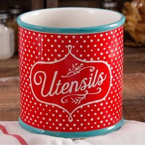 NWOT Red Polka Dot Utensils Crock | Farmhouse Country Kitchen Holder